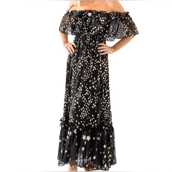 LOVESHACKFANCY Rony star printed metallic silk maxi dress sz 6 - Picture 4 of 7